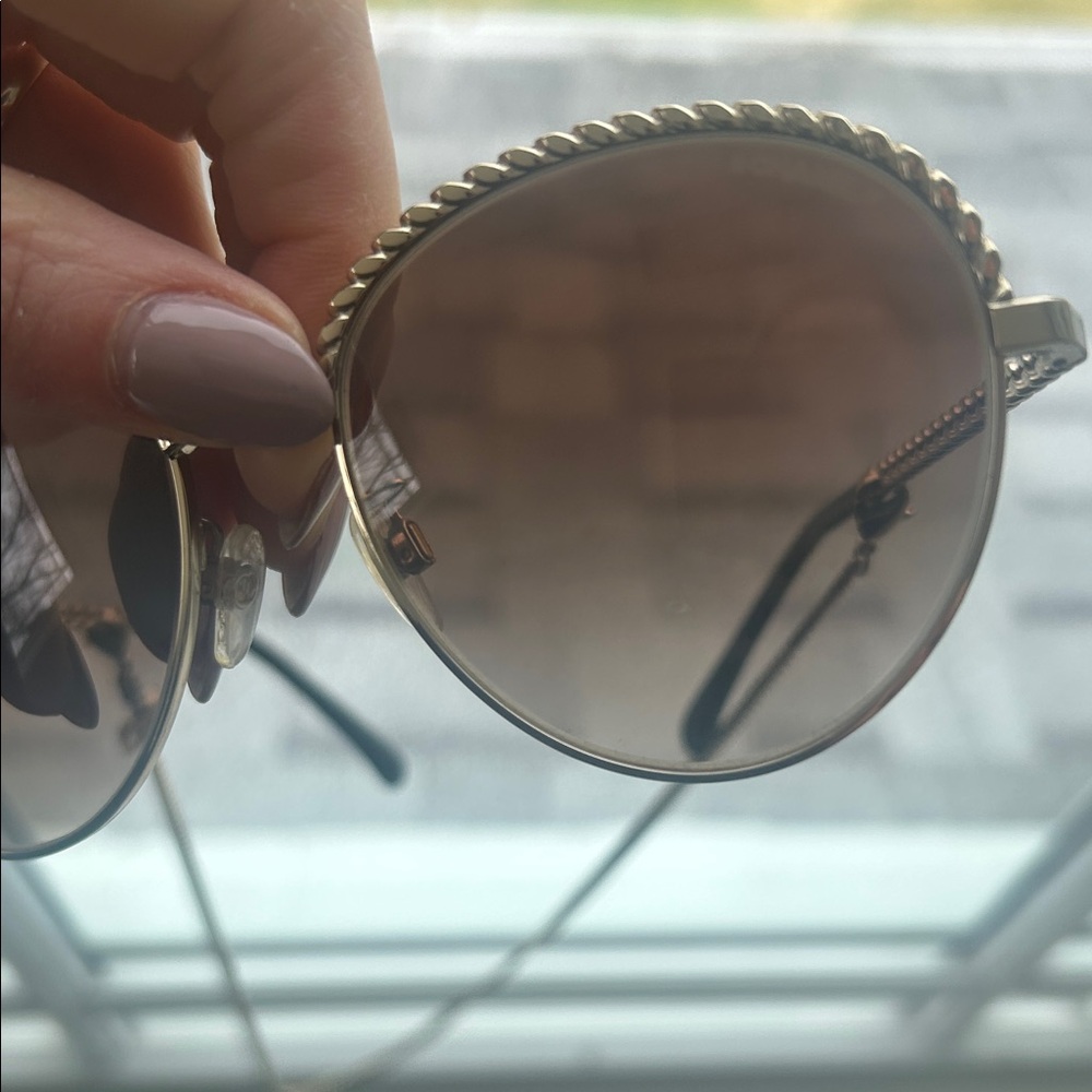 CHANEL Silver Chain Round Sunglasses with Brown Gradient Lenses - Picture 3 of 7